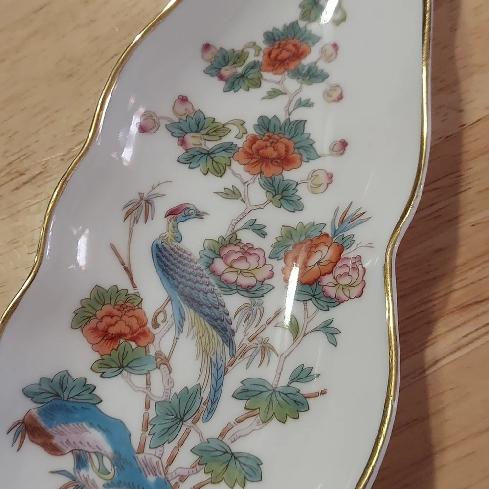 Rare Vintage Wedgwood Kutani Crane Gold Trim Narrow‎ Leaf Tray